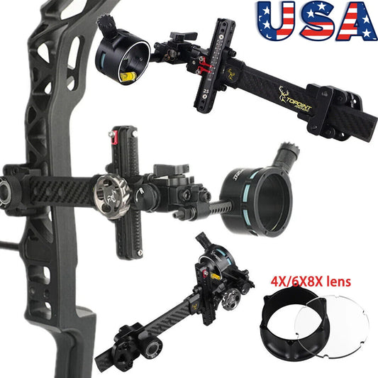 1pc Compound Bow Single Pin Sight 4/6/8x Lens Carbon Fiber Rod Adjustable Archery Bow Outdoor Hunting Shooting Accessories
