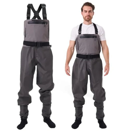 Fishing chest wader with stockingfoot, 3-ply nylon, breathable and waterproof, black, for men