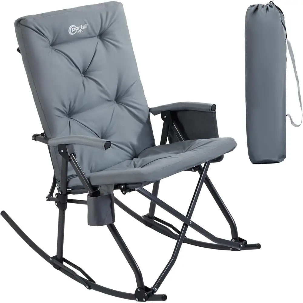 Thick-Padded Portable Rocking Recliner Chair for Outdoor Camping, Patio, and Backyard - Supports 400 lbs