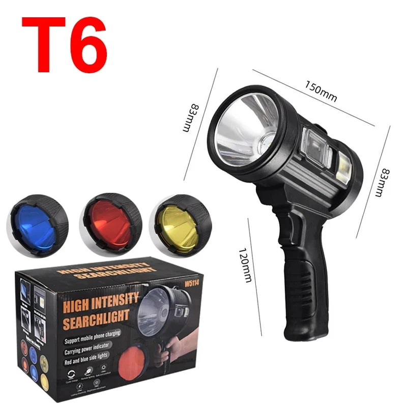 Rechargeable Spotlight, 1000,000 Lumens Handheld Hunting Flashlight Led Spot light with Cob Light and Solar Panels  for Camping