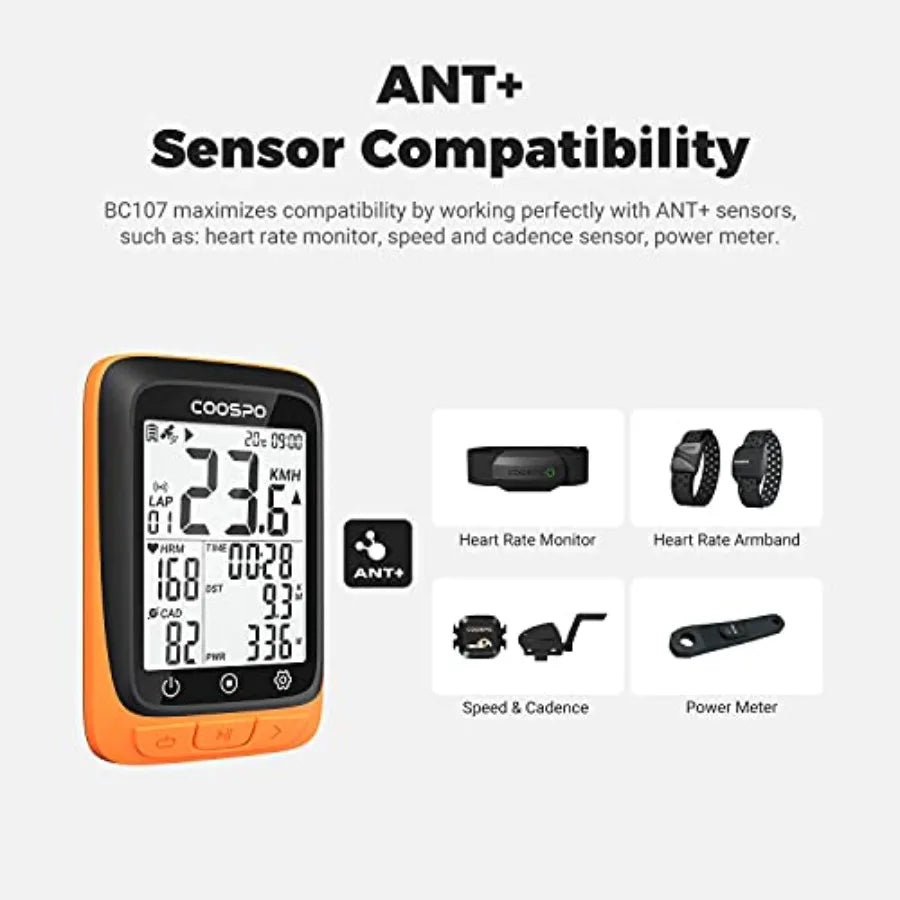 Bike Computer Wireless GPS, Cycling Computer GPS Bike Tracker with Bluetooth/ANT+, Waterproof Bicycle Computer GPS Speedometer