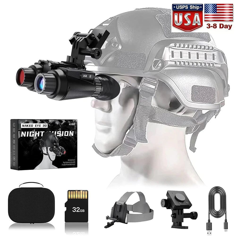 GOYOJO Head-Mounted Night Vision Goggles Rechargeable Hands Free Night Vision Binoculars Goggles, 32GB SD Card, 8X Digital Zoom