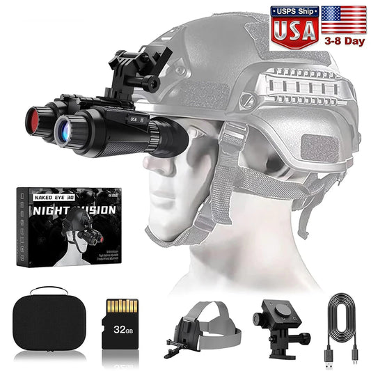 GOYOJO Head-Mounted Night Vision Goggles Rechargeable Hands Free Night Vision Binoculars Goggles, 32GB SD Card, 8X Digital Zoom