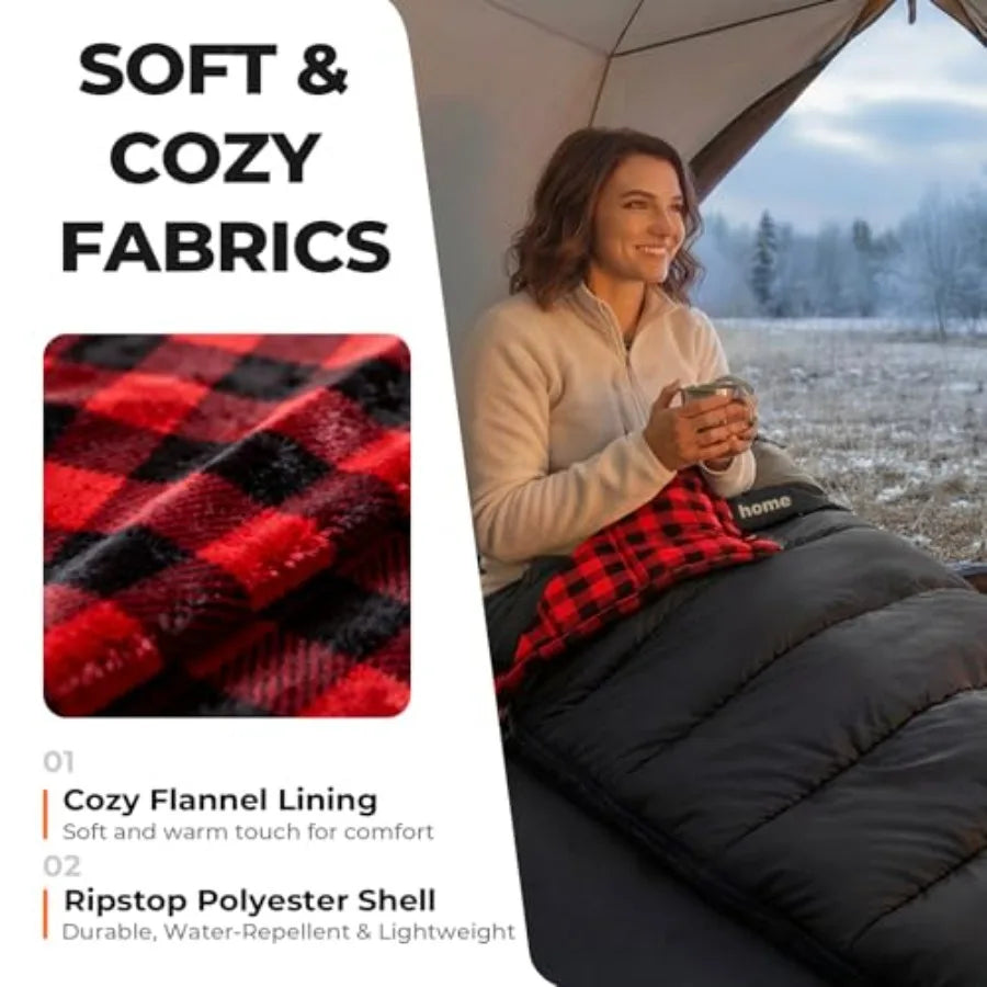 Cotton Flannel XXL Cold Weather Sleeping Bags for Adults Big and Tall, 90x39 Inch 4 Season Camping Sleeping Bag, Waterproof Mac