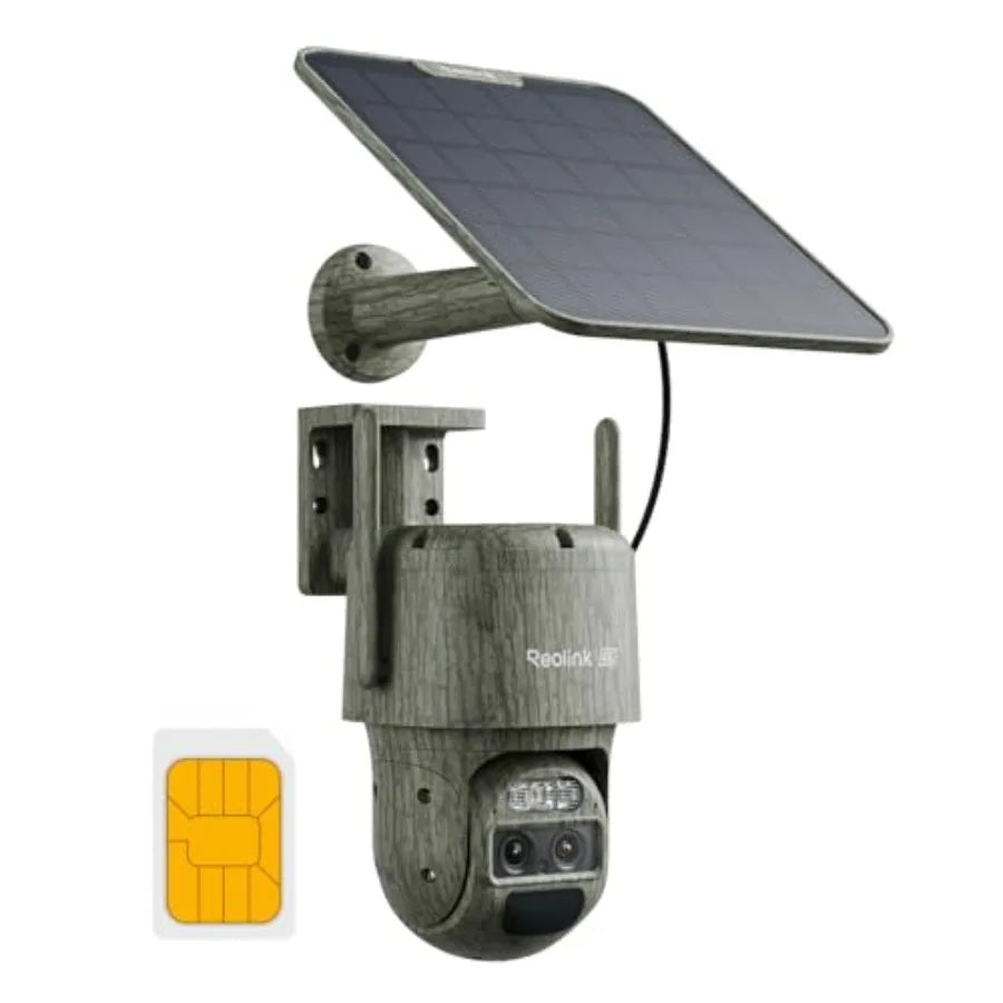 Wildlife monitoring outdoor security camera with 4K dual lens, 4G cellular connectivity, 6X hybrid zoom, IP66 waterproof housin