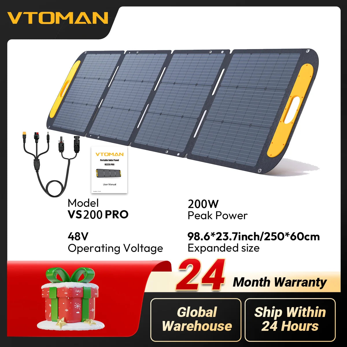 VTOMAN 48V 220W / 200W High Efficiency Solar Panel Kit, Foldable Waterproof Solar Charger,Portable Power Supply for Camping
