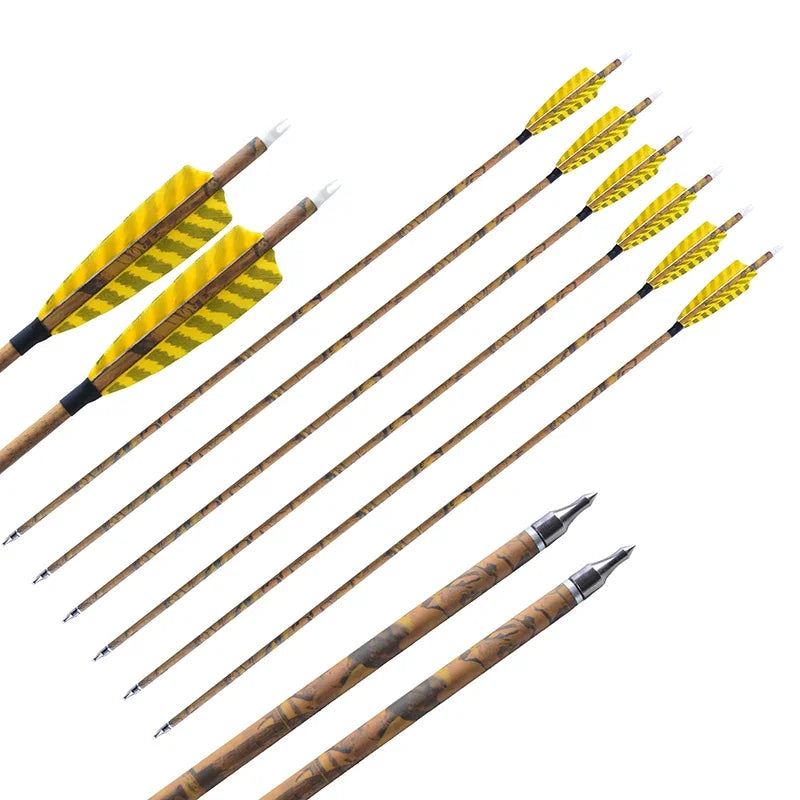 6/12pcs Archery Arrow Mixed Carbon Spine 500 Camo Color Arrow Shaft ID6.2mm 100 grain Arrowheads for Bow Hunting Shooting Target