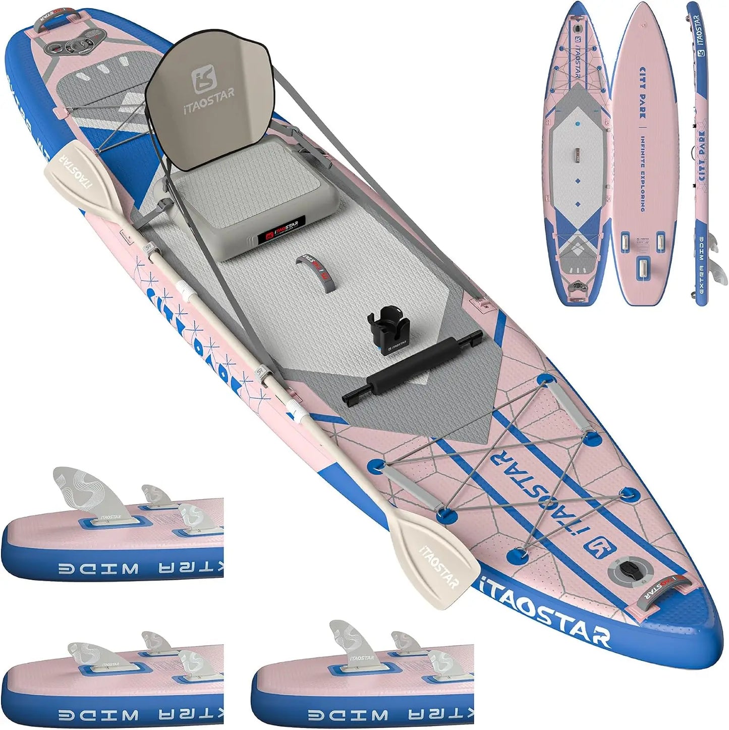 City Park 12'×35" Extra Wide Paddle Board with Seat, One-Stop Premium SUP Board Gears, Tailored 5 Fins, Stable Inflatable Stand