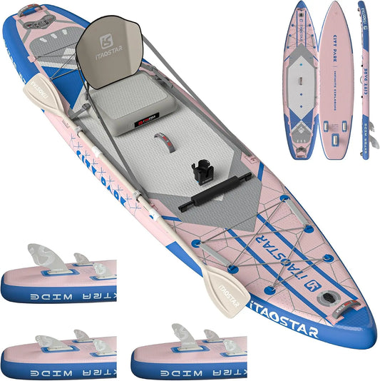 City Park 12'×35" Extra Wide Paddle Board with Seat, One-Stop Premium SUP Board Gears, Tailored 5 Fins, Stable Inflatable Stand