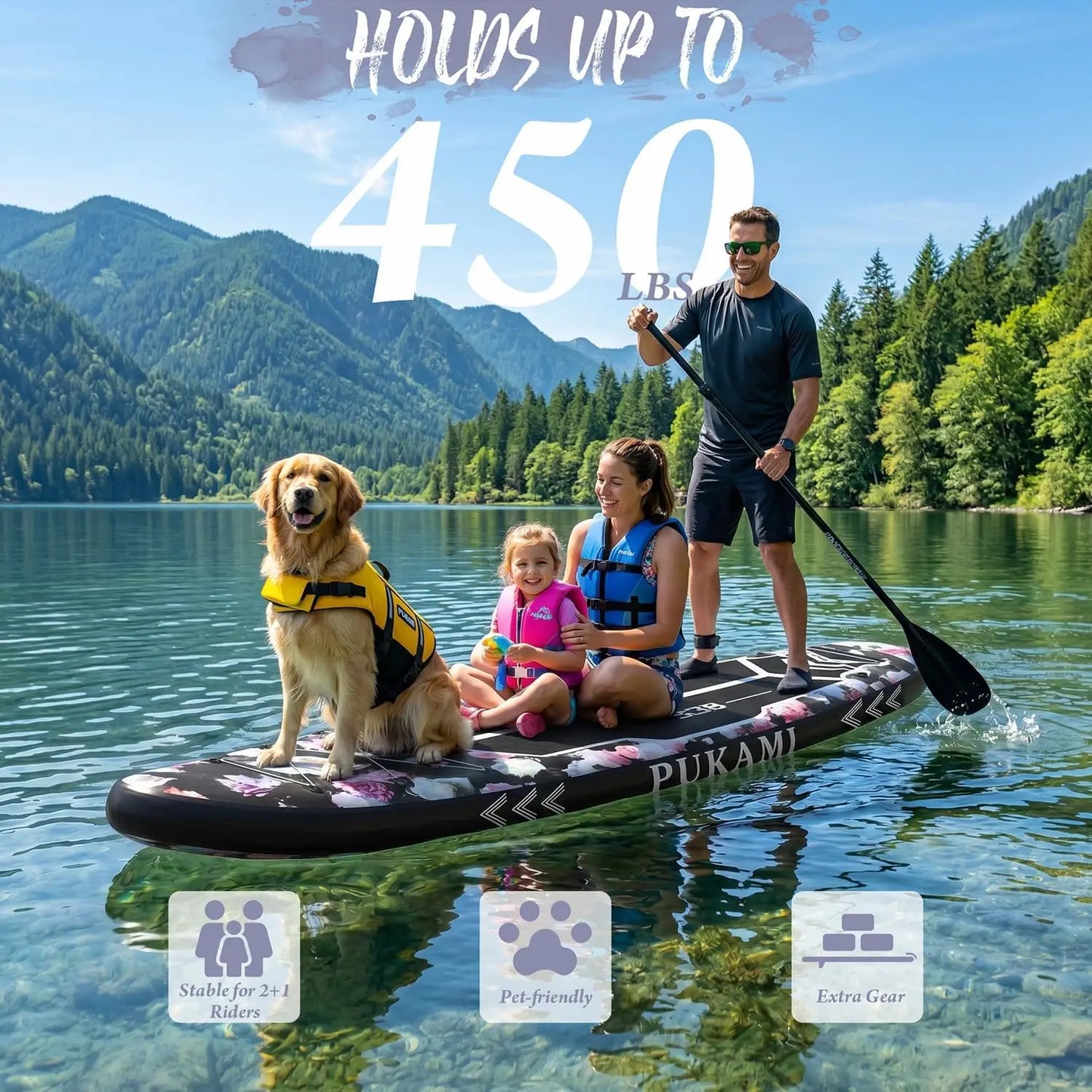 Extra Wide Inflatable Stand Up Paddle Board 11'1" x 33" for Adults, 450lbs Capacity, Includes Premium Accessories Kit, Backpack & Seat, Non-Slip Stable Deck – Blow Up Kayak for Yoga, Fishing & Surf