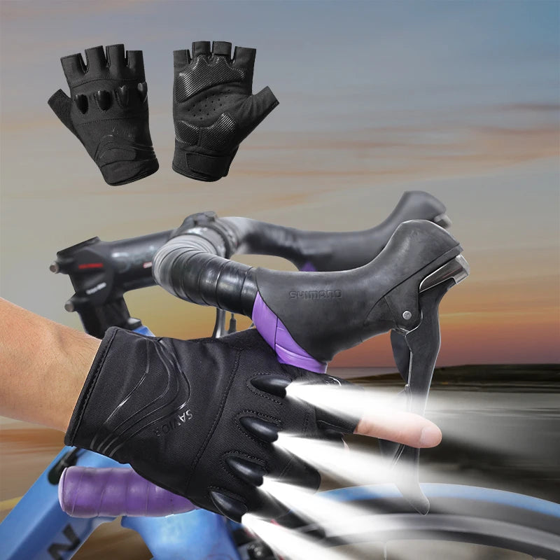 DAYWOLF Led Gloves Mountain Hiking Cycling Fishing Outdoor Night Sports Anti Slip Lighting Touch Screen Half Finger Men Green
