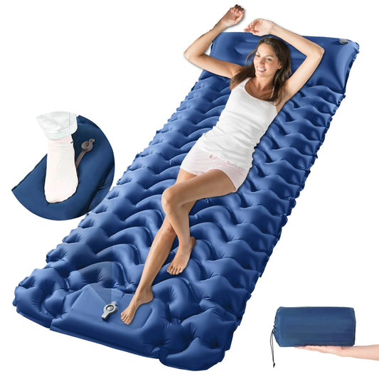 Sleeping Pad, Ultralight Inflatable Sleeping Pad with Pillow Built-in Foot Pump Compact Camping Air Mattress
