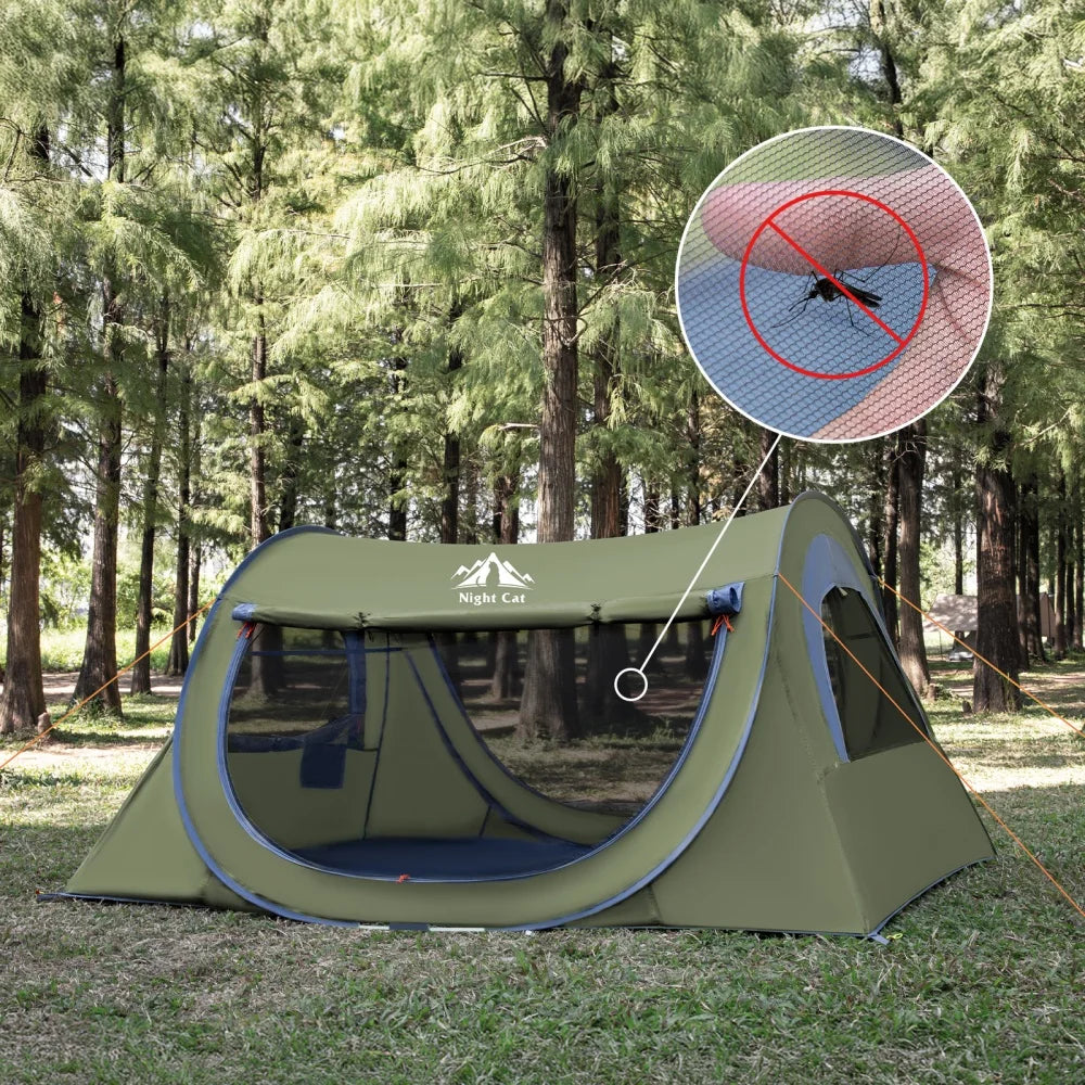 Night Cat Pop Up Tent 2 Person with Mosquito Net : Waterproof Camping Tent Easy Setup for Picnic Festival in Park Backyard
