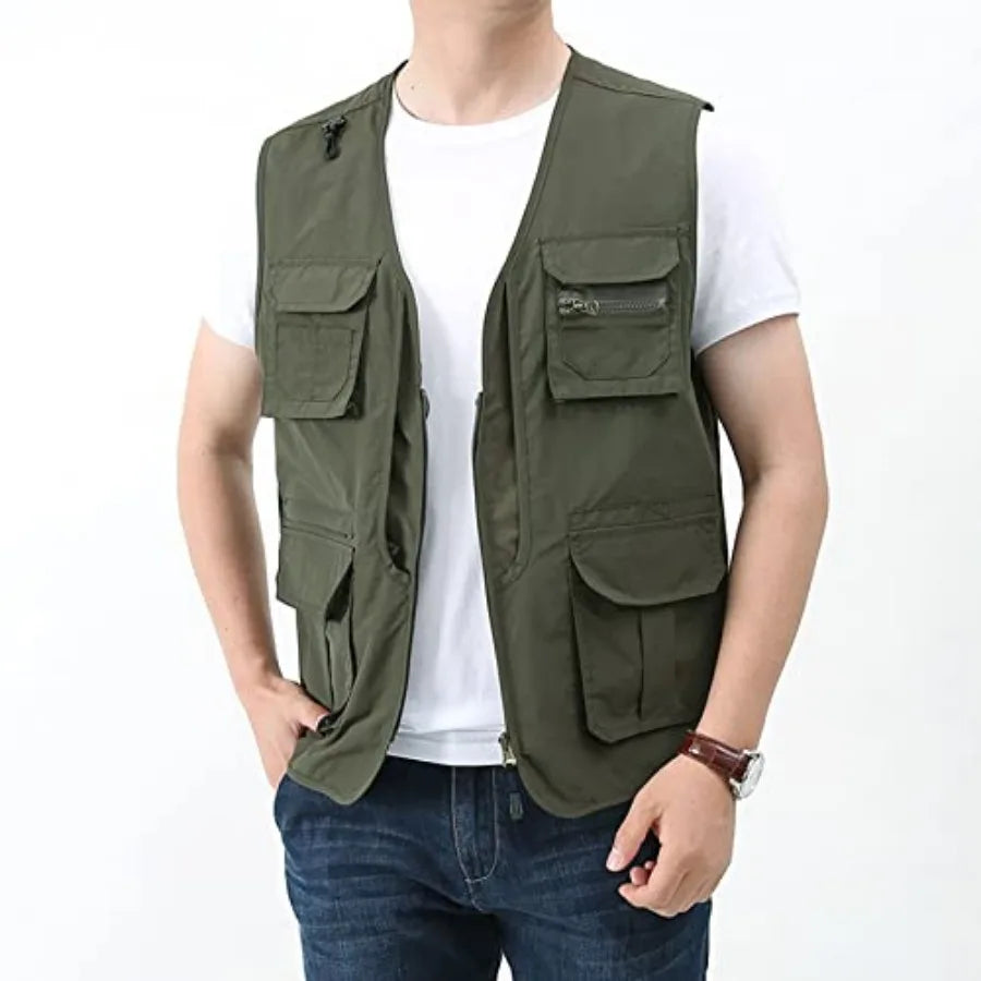 Perbai Men's Utility Fishing Vest Outdoor Summer Lightweight Work Photo Safari Cargo Vest