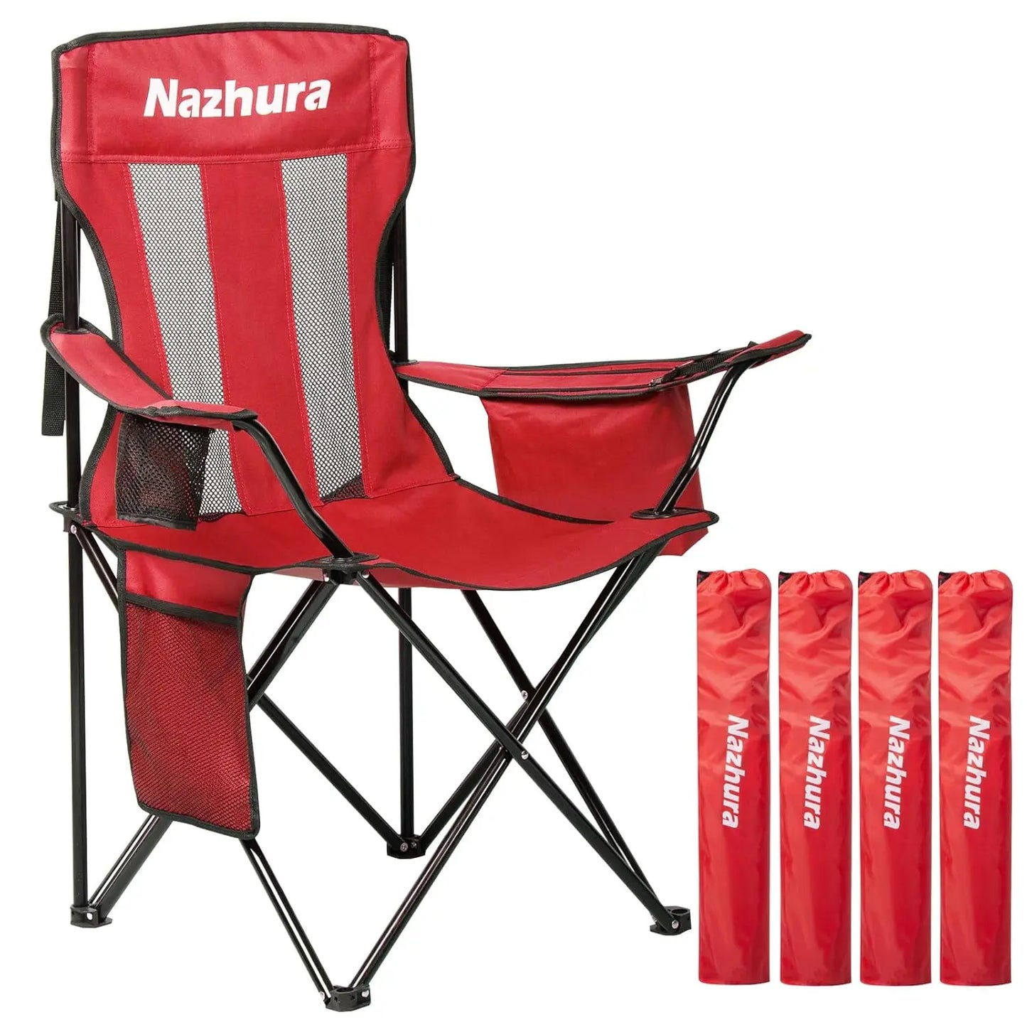 4 Pack Outdoor Camping Chairs Folding/Foldable/Portable with Cooler Pouch, Mesh Backrest and Cup Holder, Customized