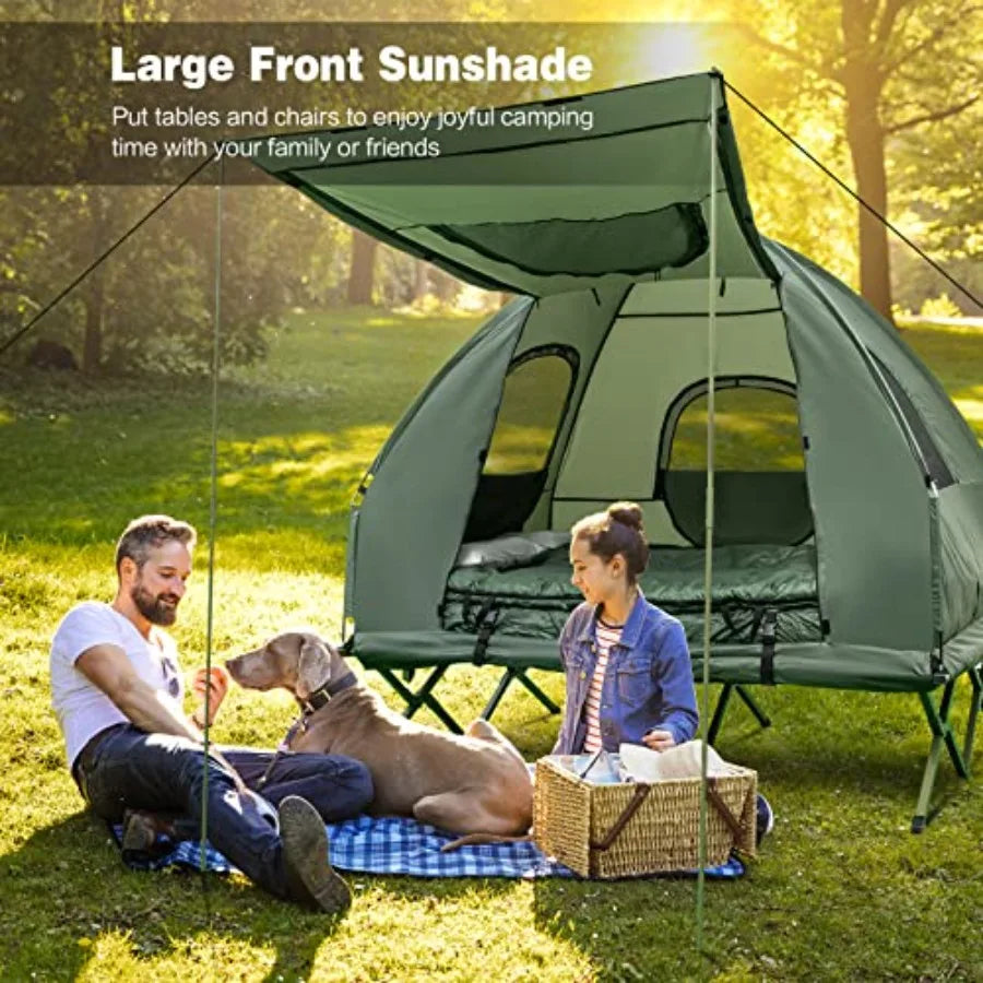2-Person Foldable Elevated Camping Tent with Air Mattress Sleeping Bag Portable Dome Tent Cot for Hiking Camping Picnic in Grey
