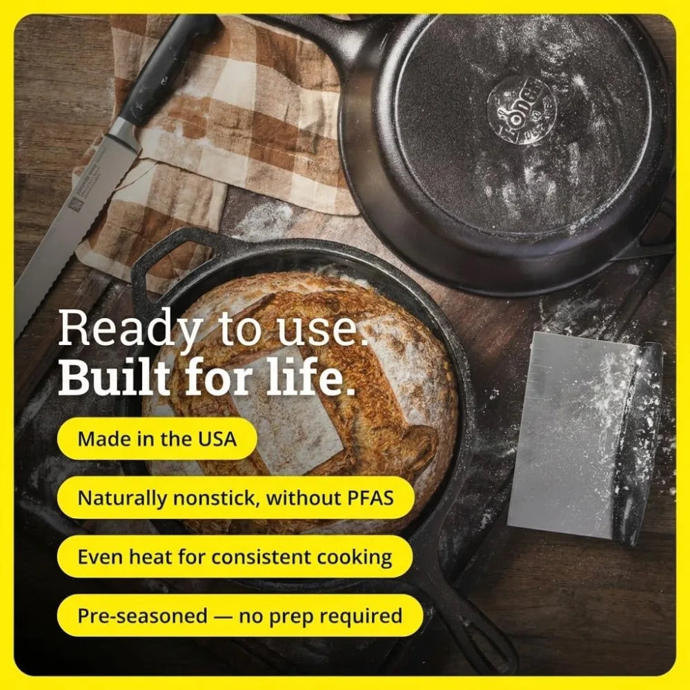 2-in-1 3.2 Qt Dutch Oven & 10.25" Skillet Set, PFAS-Free, for Sourdough, Frying, Camping