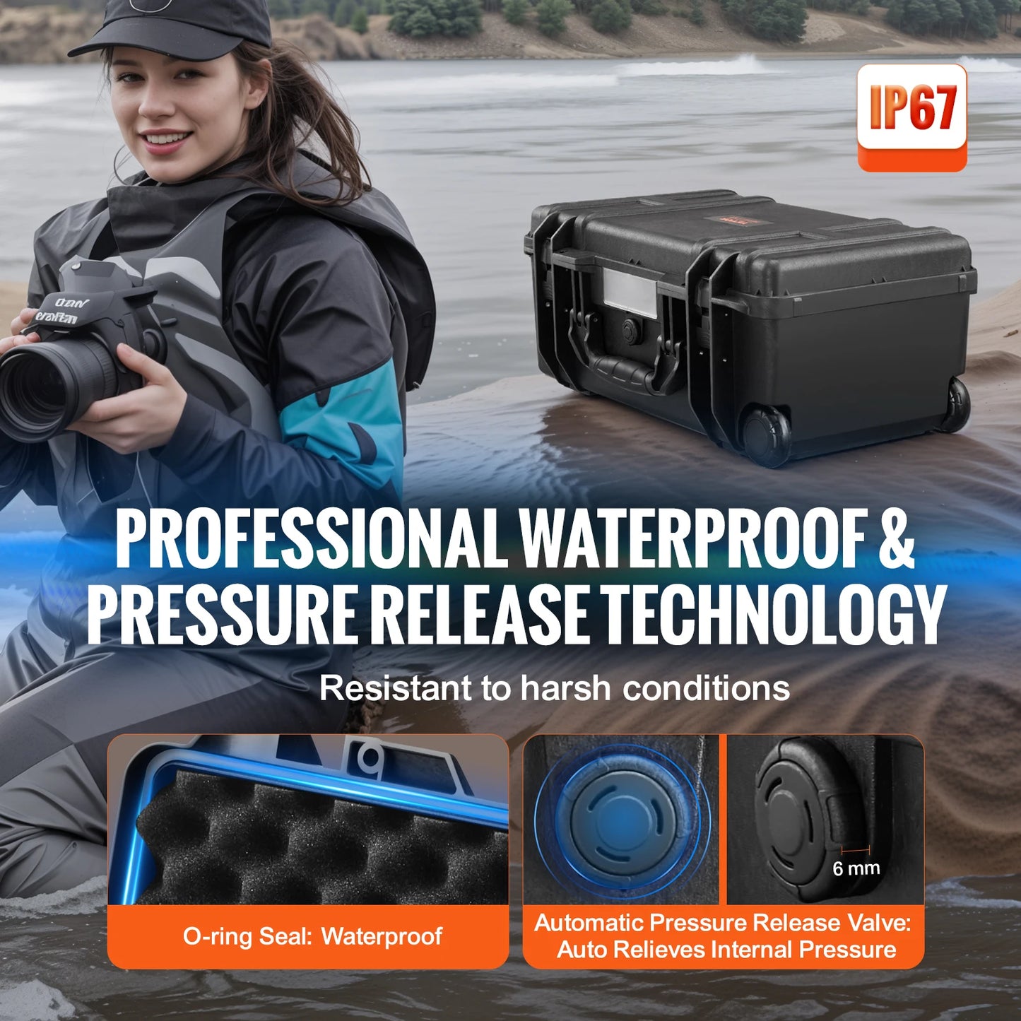 Weatherproof Hard Case HeavyDuty Protective Dry Box Case with Pre-cut Foam for Travel Hunting Military Tactical Cameras