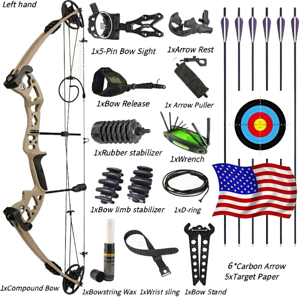 Compound Bow Set 30-55lbs Adjustable Draw Weight 70% Let-off 310FPS High-Strength Alloy Riser Right/Left Hand for Archery Hunting Shooting Target Practice Outdoor Sports Accessories