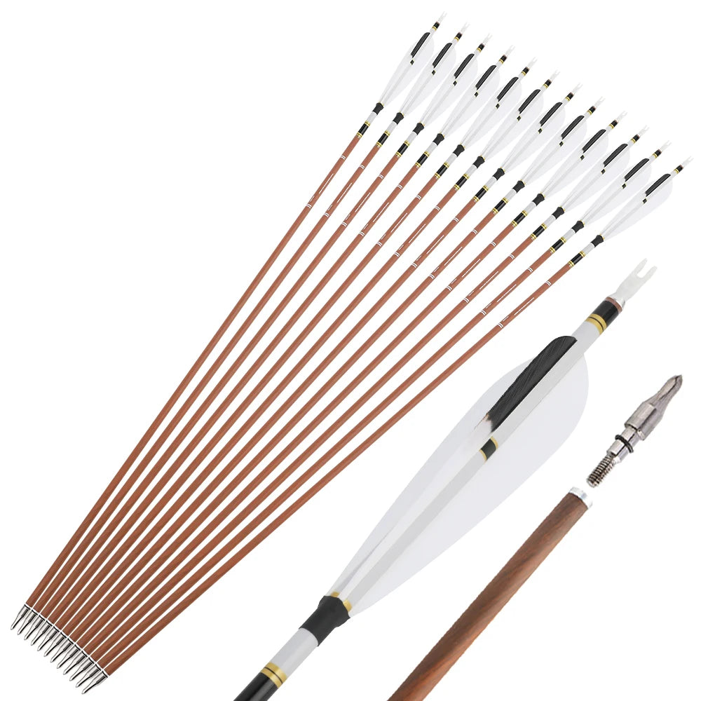 Archery Arrows 12pcs 31 Inch Pure Carbon Spine 340-600 with Turkey Feathers for Hunting Target Shooting and Daily Practice