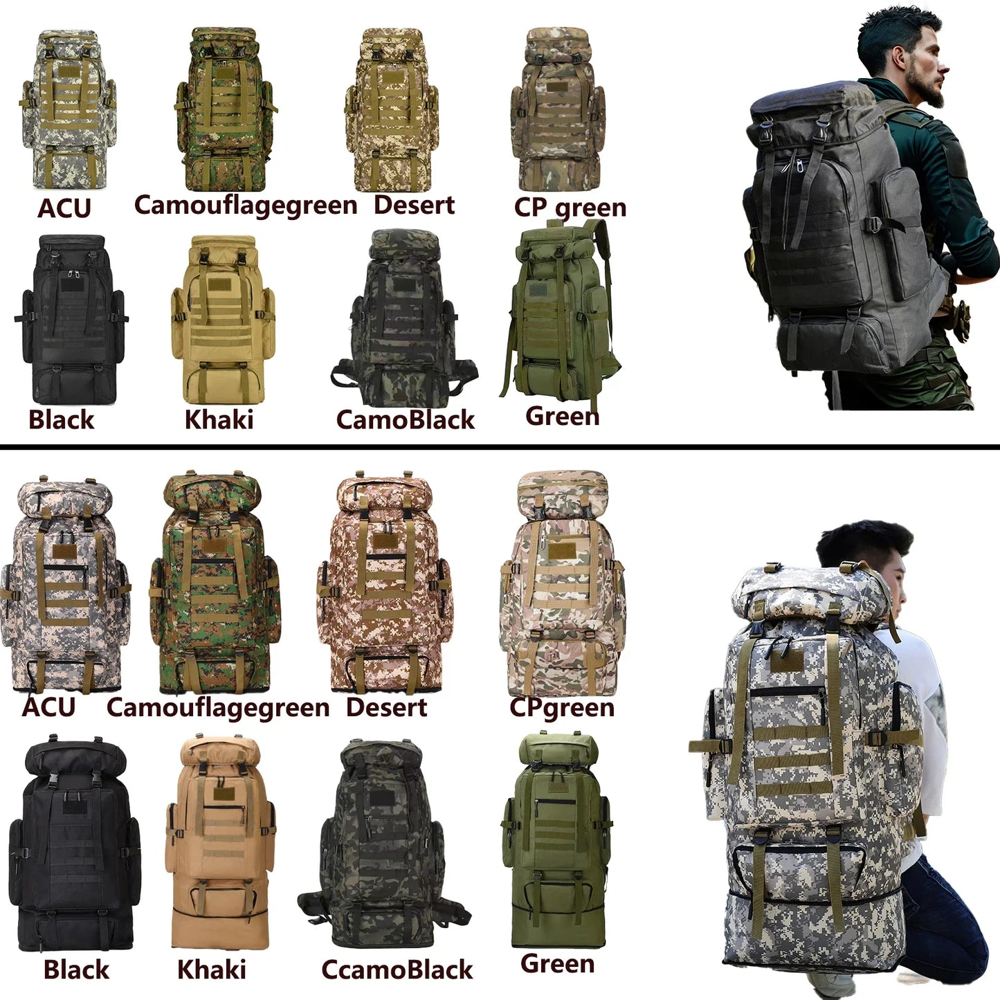 80L Mountaineering Bag Climb Bag Tactical Backpacks Large Backpack Outdoors Hiking Camping Travel Bags