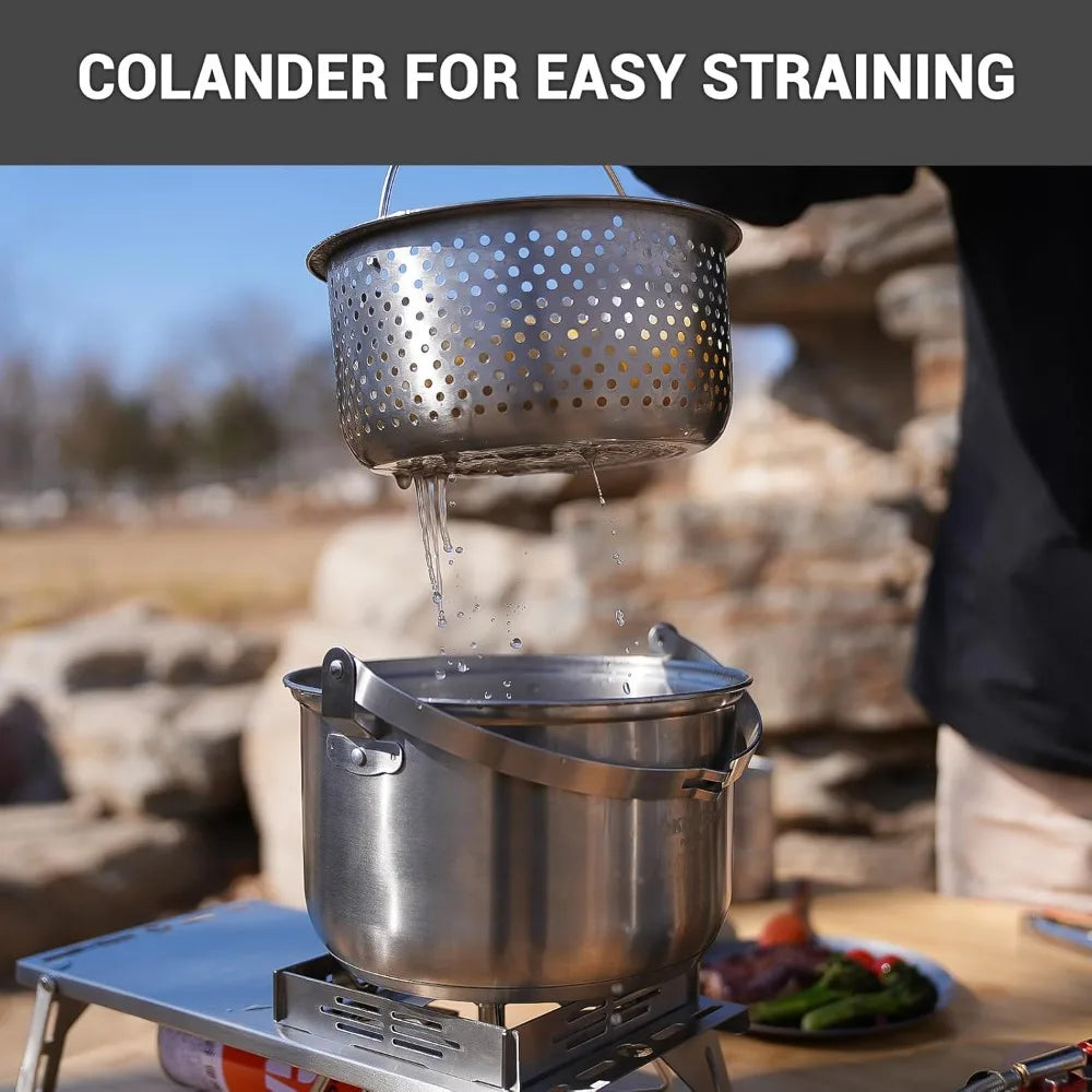 304 Stainless Steel Camping Cookware Set for 4-6, Pots Pan and Kettle with Travel Tote Bag for Outdoor Kitchen Picnic