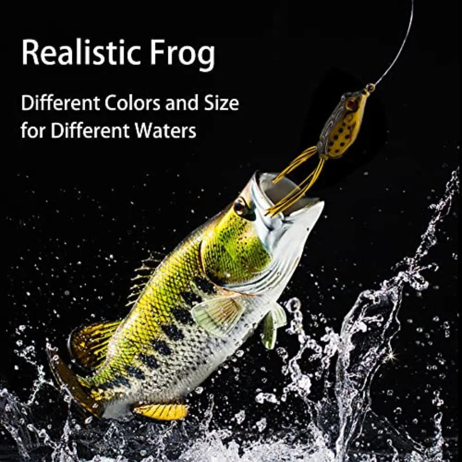 5PCS Topwater Frog Lures Set with Box, Realistic Soft Hollow Body Fishing Lures for Bass Snakehead Pike Bowfin, Weedless Freshw