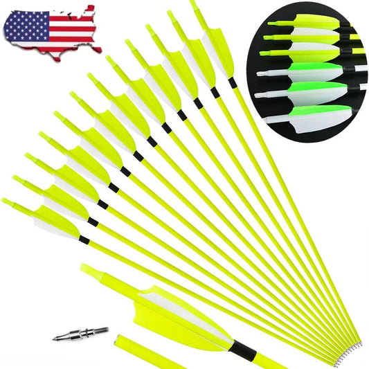 12pcs Mixed Carbon Arrows 3inch Turkey Feather SP500 for Archery Recurve Compound Bow Outdoor Hunting Shooting Target Sports