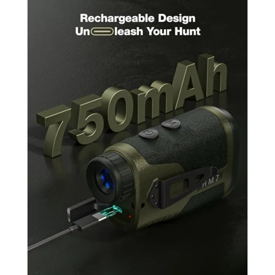 Hunting Rangefinder 1200Y Laser Range Finder for Hunting 7X Magnification Waterproof Speed Mode Rechargeable Lightweight for Ar