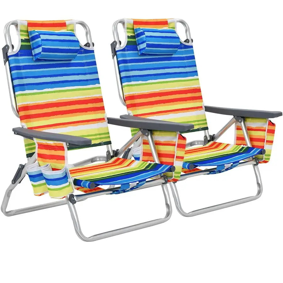 Backpack Beach Chairs, 2Pack Portable Camping Chairs with Cup Holder, Ice Bag, 5Position Outdoor Reclining Chairs for Adults, Tr