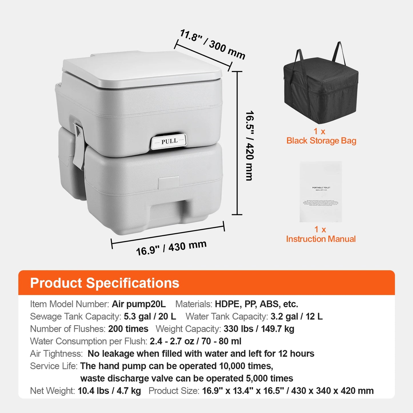 Portable Toilet for Camping Porta Potty with Carry Bag 5.3 Gal Waste Tank & 3.2 Gal Flush Tank  Leak-proof and Odourless Travel Toilet for Camping Car
