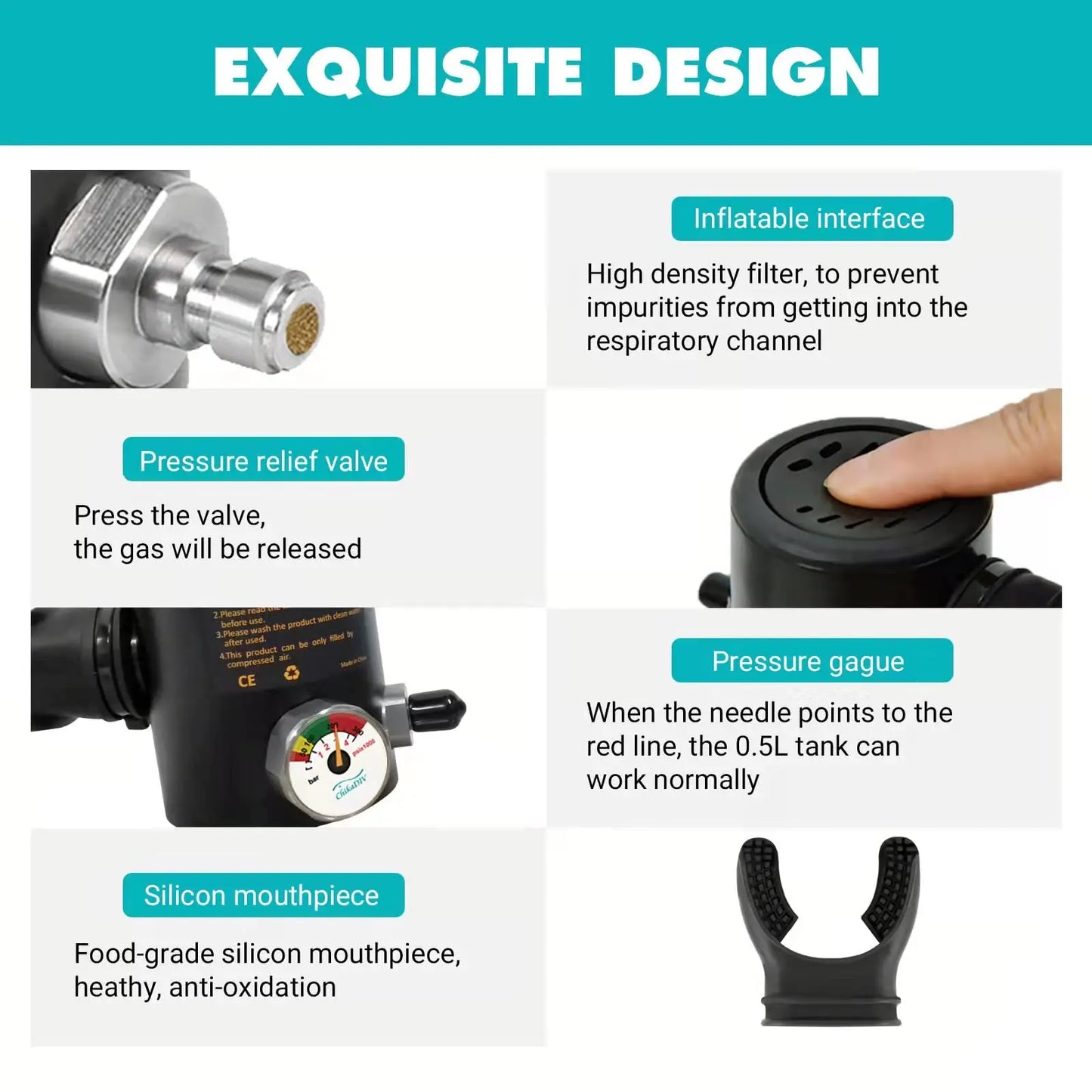 Mini Scuba Tank with 6-12 Minutes 0.5L Portable Diving Cylinder Handheld Reusable Diving Cylinder Oxygen for Snorkeling Underwater Diving Breathing Training Emergency Rescue Black B3