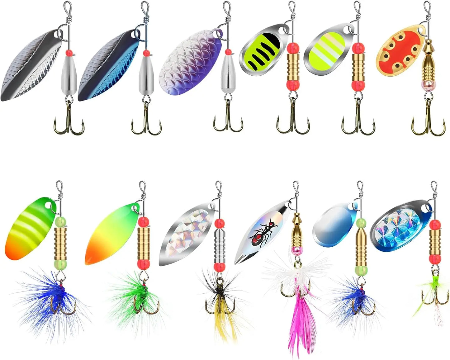Spinner Fishing Lures Set for Trout Bass Walleye Crappie Salmon Pike, Rooster Tail Blade Bait for Freshwater Saltwater