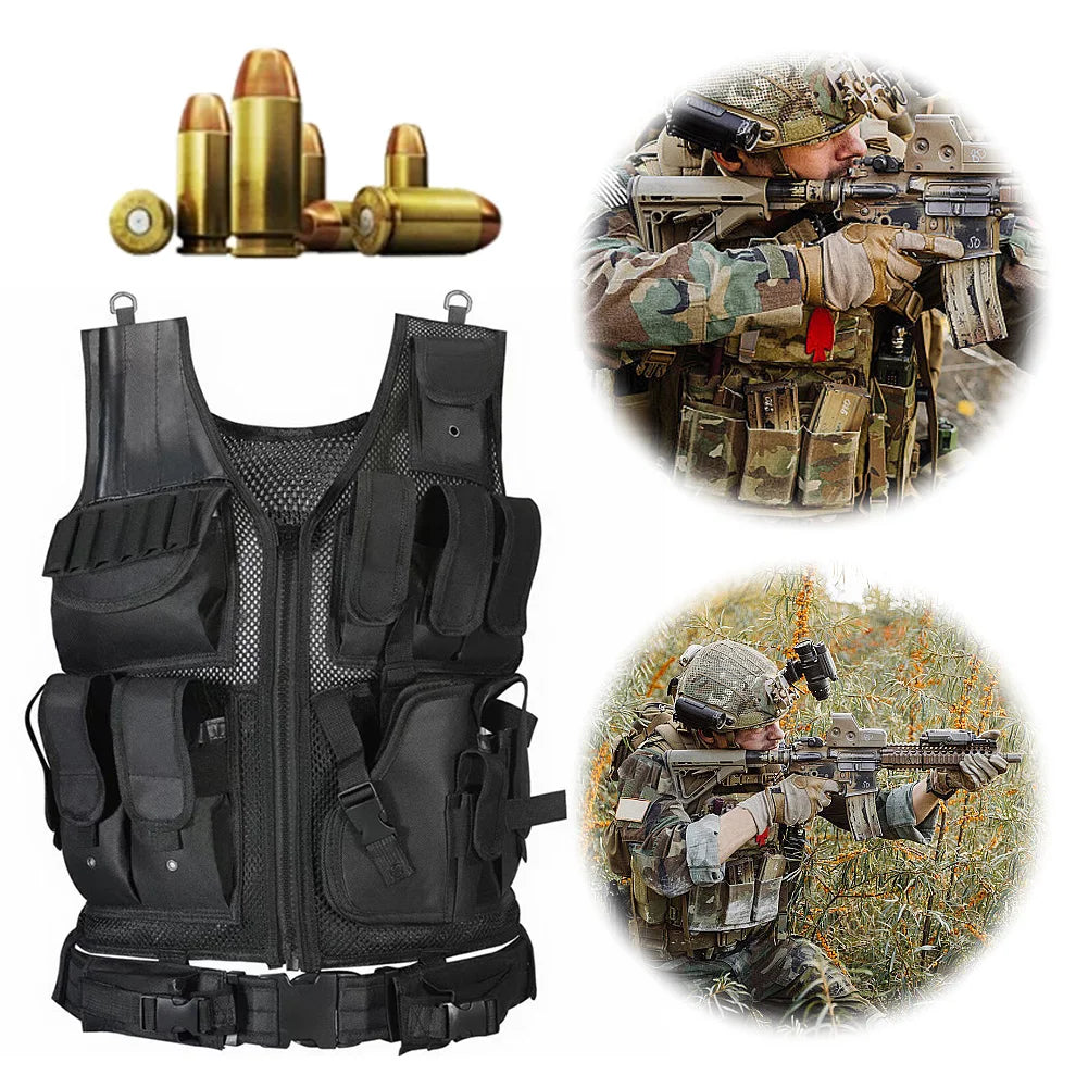 Nylon Molle Vest Adjustable Combat Body Armor Vests Multi-Pocket Mesh Vest Hunting Outdoor CS Game Airsoft Training Jacket