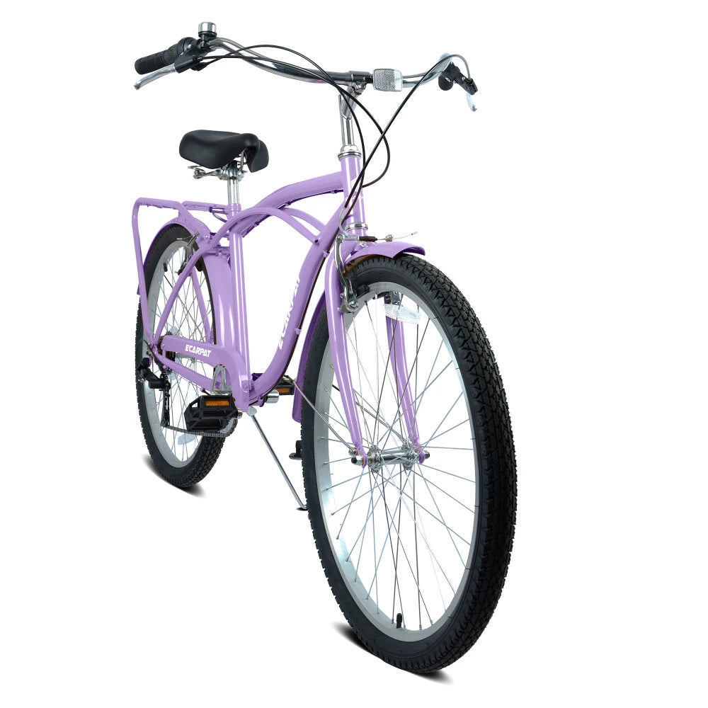 26 Inch 7-Speed Beach Cruiser Bike for Men & Women, High-Tensile Steel Frame, Lightweight Alloy Wheels, Front & Rear V-Brakes, Multiple Colors, Leisure & City Commuting Bicycle