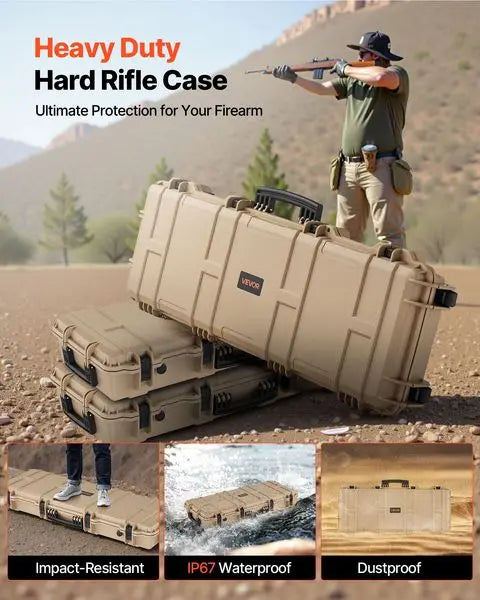 Lockable Rifle Case with Wheels, 40' Waterproof Gun Storage, Pre-cut Foams, Khaki