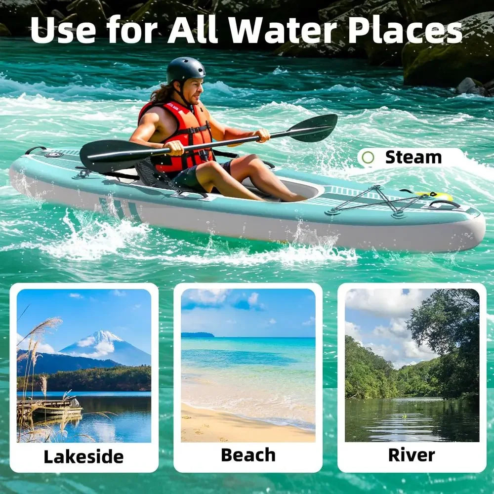 Inflatable Kayak with DropStitch Floor, Lightweight, Portable, Durable Solo Kayak for Fishing, Touring, and Recreational Paddli