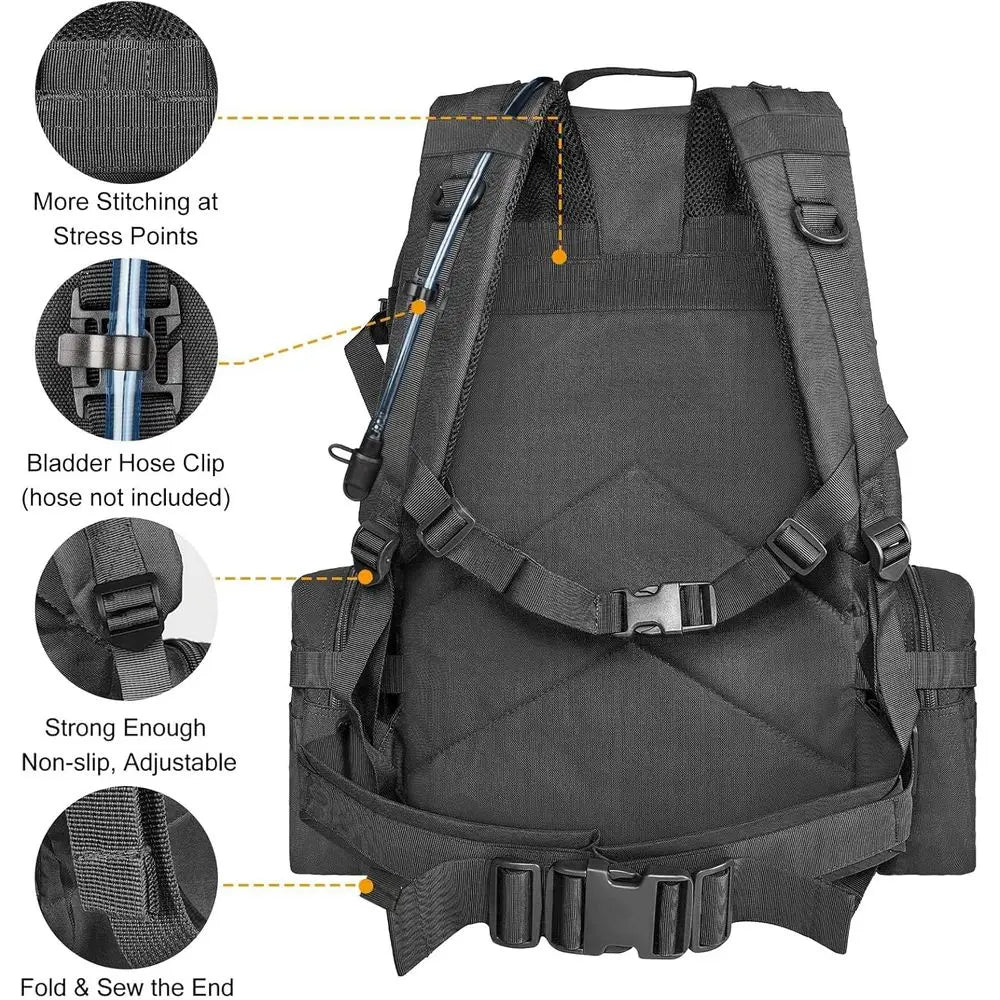 60L Military-Style Backpack with MOLLE System, D-Ring, and Compass for 3-Day Survival, Hiking, and Camping