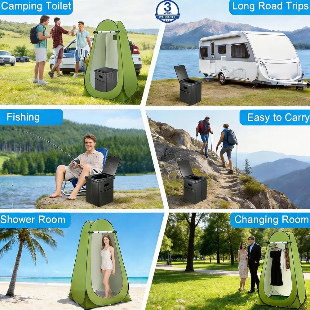 Portable Toilet for Camping, Foldable Travel Toilet for Adults, Heavy Duty 190lbs Capacity Commode for Car, Road Trip, Outdoor E
