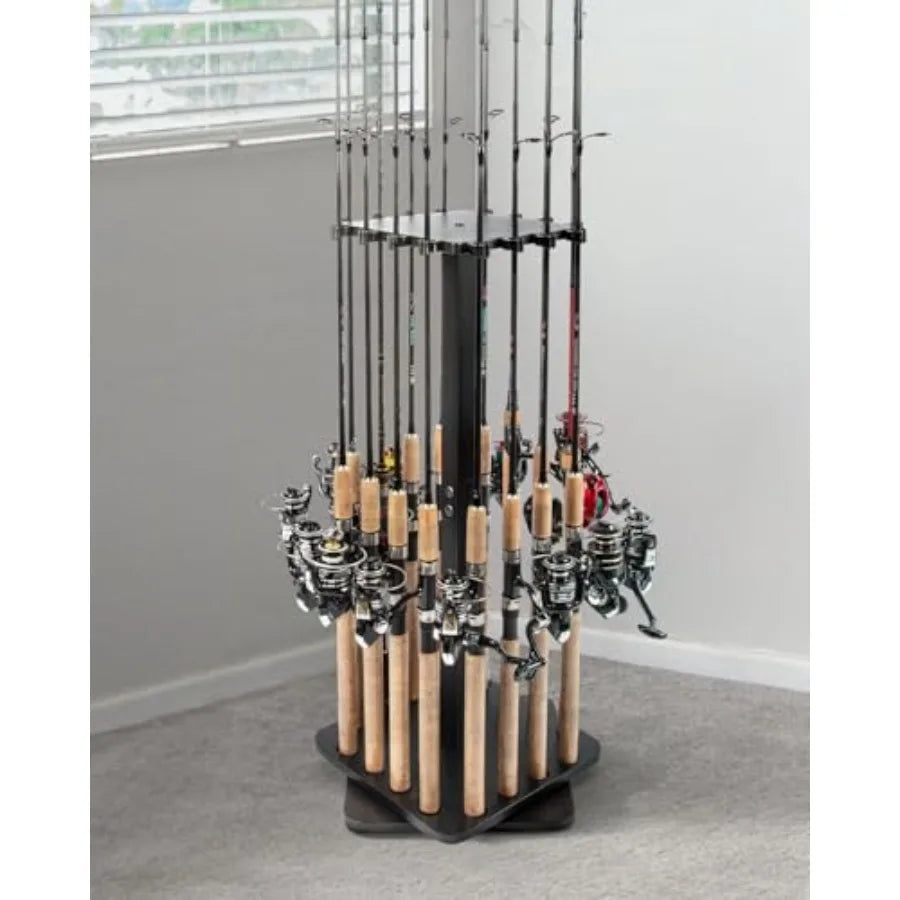 s for Garage 360 Degree Rotating Fishing Pole Rack Floor Stand Holds up to 16 Rods Wood Fishing Gear Equipment Storage Organize