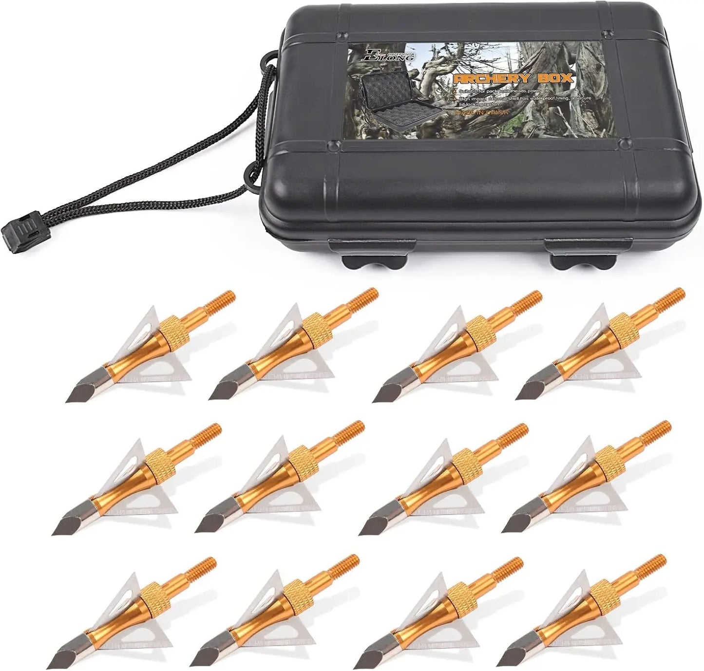 12PK 3 Blades Hunting Screw-in Broadheads 100 Grain Arrow Tips+ 1 PK Broadhead Storage Case
