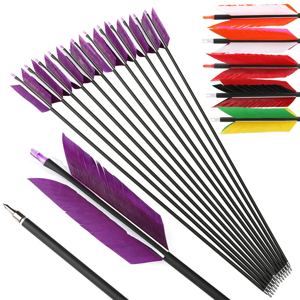 Mixed Carbon Arrows 12pcs 31.5inch Spine 500 OD7.8mm ID6.2mm with Turkey Feathers for Compound Recurve Bow Hunting Shooting Accessories