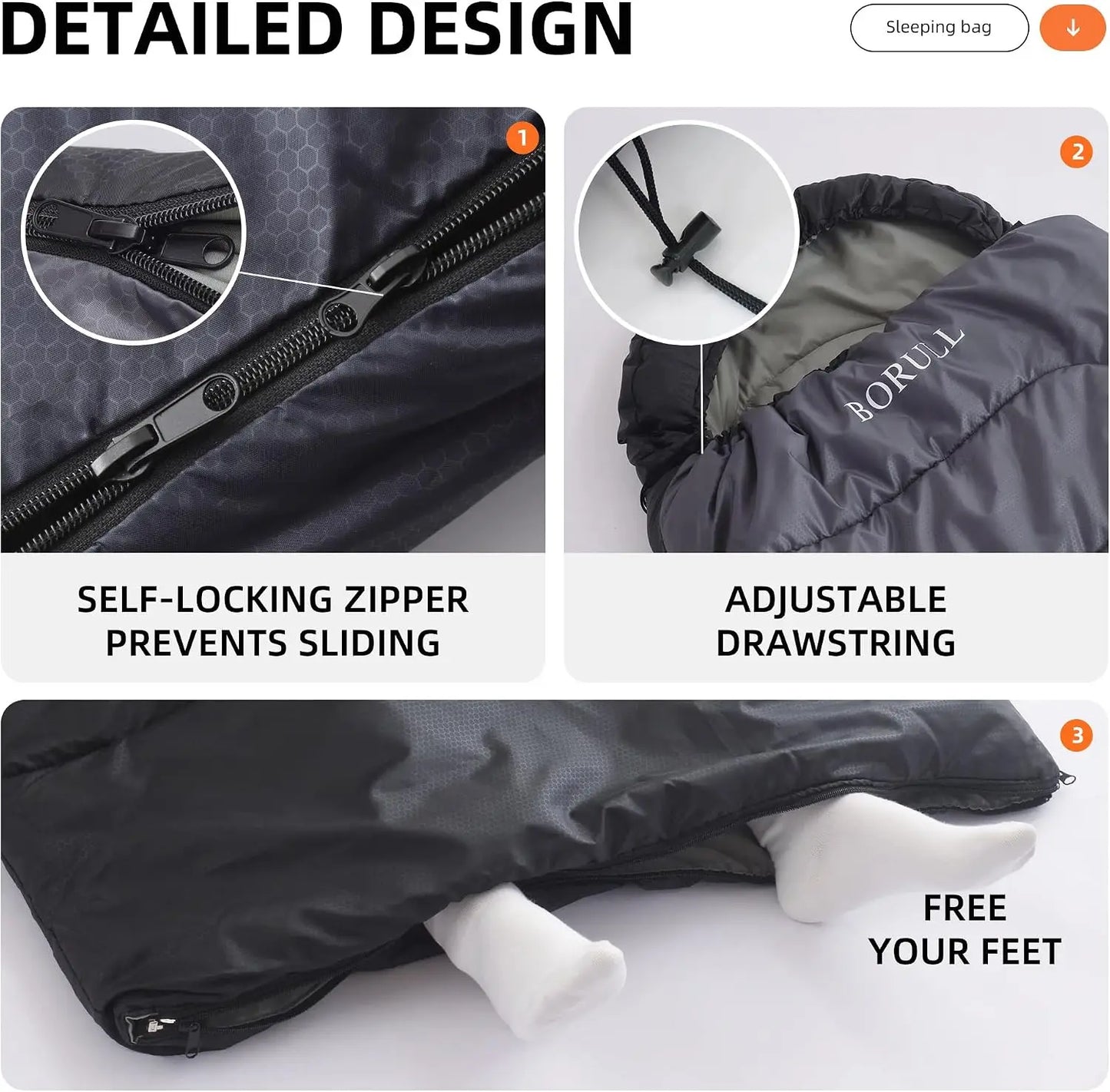 Lightweight Sleeping Bag 3lb, Packs 8"x14", 50-68°F, Machine Washable, Pairs to Double