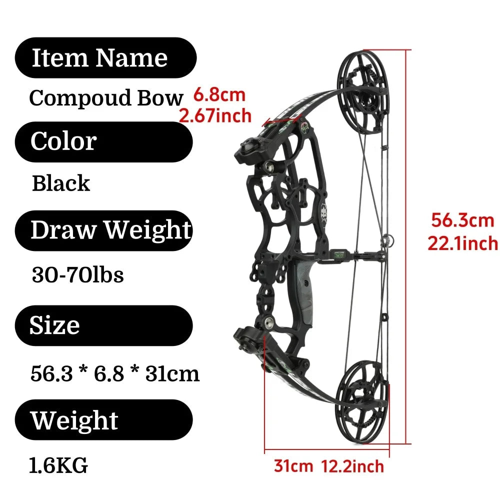 Dual-Use Compound Bow High-Performance Steel Ball & Arrow Set 30-70LBS 80% Let-off 340FPS Outdoor Archery Hunting Practice