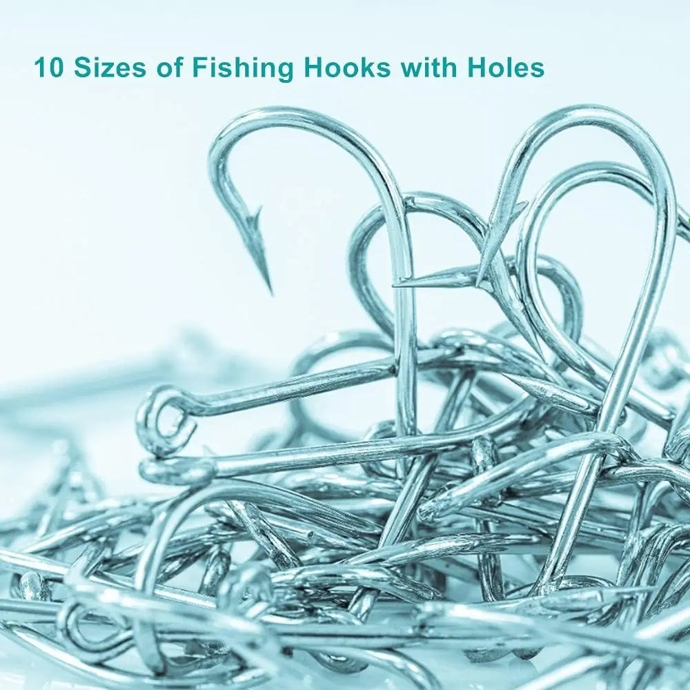 300PCS High-Carbon Steel Barbed Fishing Hooks, 10 Sizes, Portable Box