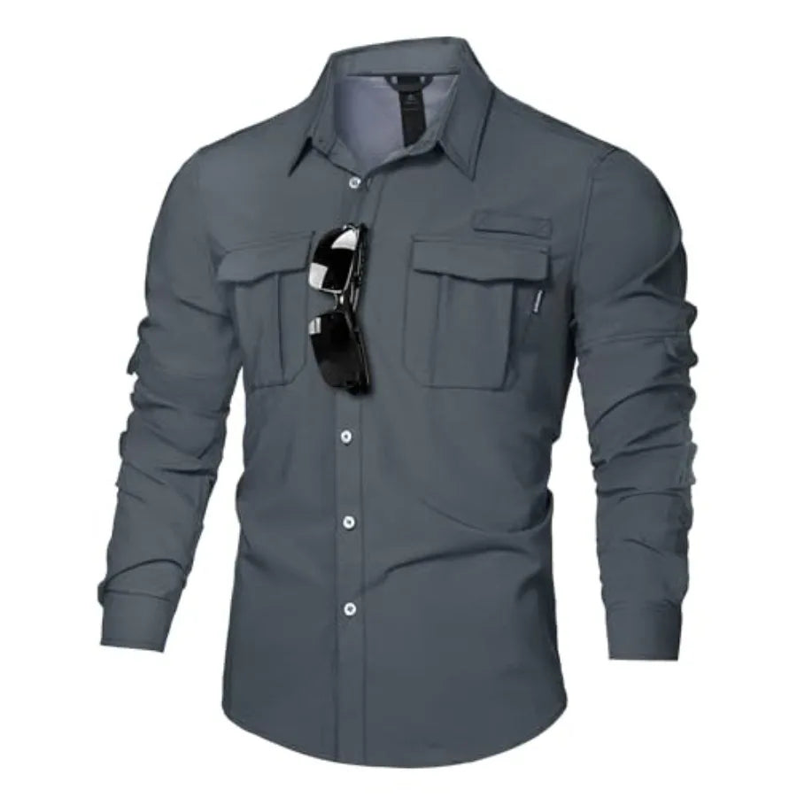 Haimont Men's UPF50+ Sun Protection Fishing Shirts Hiking Travel Shirts Button Down Long Sleeve Shirts with Pockets