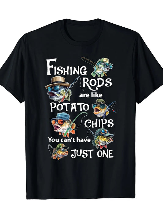 [Fishing Rods Graphic Tee] Clothes Graphic T Shirt - Fishing Rods Are Like Potato Chips You Can't Have Just One