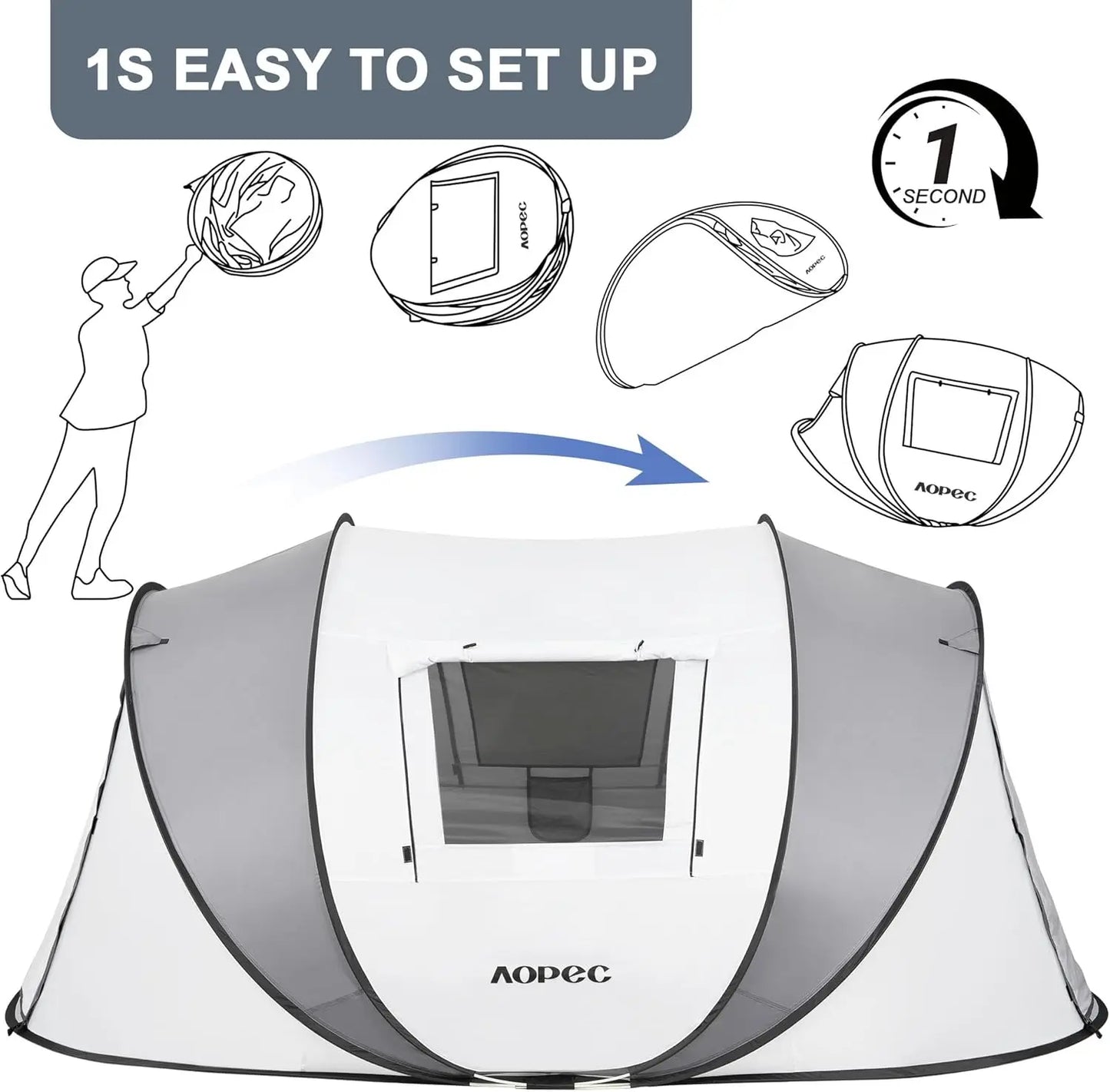 Pop Up Camping Tent 2/4/6 Person Instant Tent Waterproof PU4500mm, Spacious with Front Porch, Quick Setup Lightweight Portable