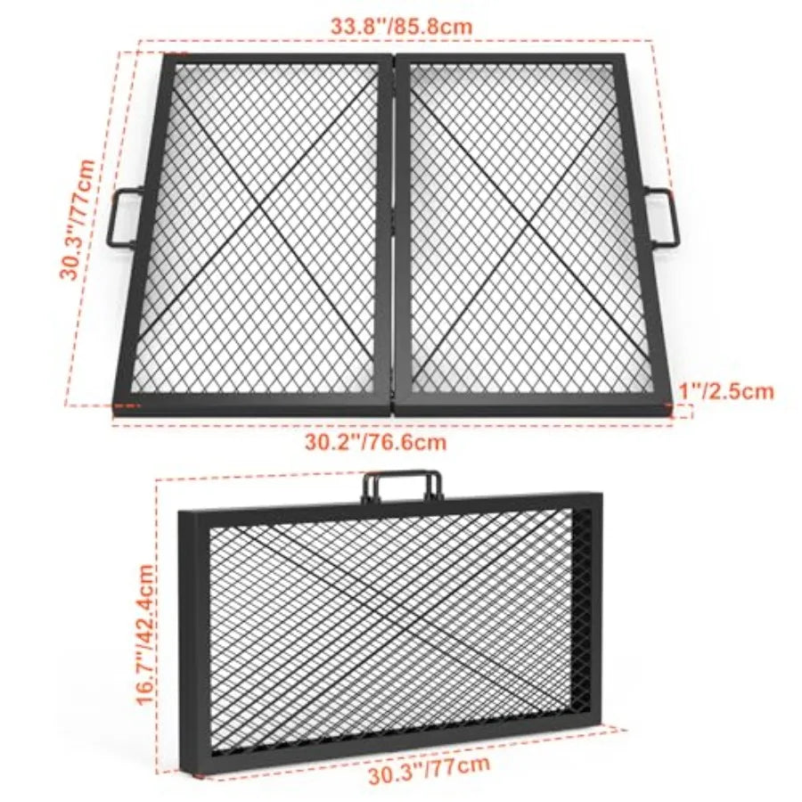 Foldable X-Marks Fire Pit Cooking Grate Outdoor Square Campfire Grill with Handles 30 inch Portable Camping Cookware for Outsid