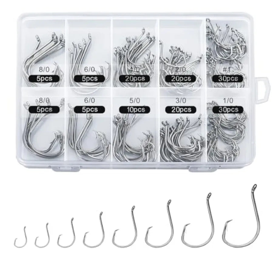 150PCS Circle Hooks, Strong High Carbon Steel Fresh and Saltwater Fishing Hooks, Variety of Different Sizes Circle Hook - Size: